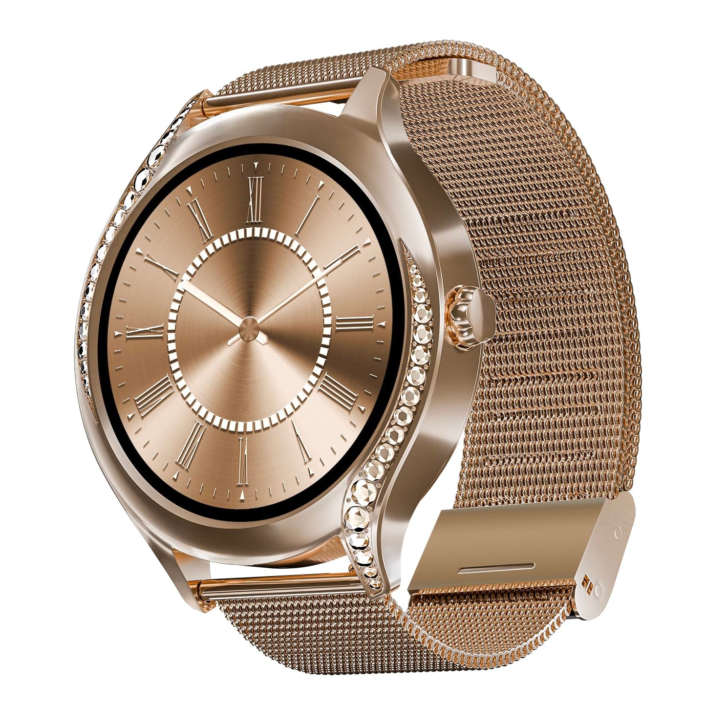boAt Enigma Gem Women's Luxury Smart Watch w/ 1.19” (3.02cm) AMOLED Display, Emergency SOS Live Location Sharing, Watch Face Studio, QR Tray, BT Calling, 700+ Active Mode, HR & SpO2 (Rose Gold) - Itsmygadgets