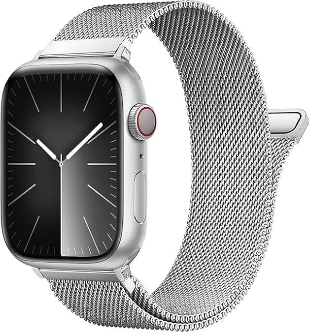 GETSABLE Stainless Steel Loop Magnetic Clasp band Compatible with iwatch bands ultra 49mm, iwatch band Series 10 46mm, 9/8/7 45mm, SE2/SE 6/5/4 44mm, 3/2/1 42mm - Silver - Itsmygadgets