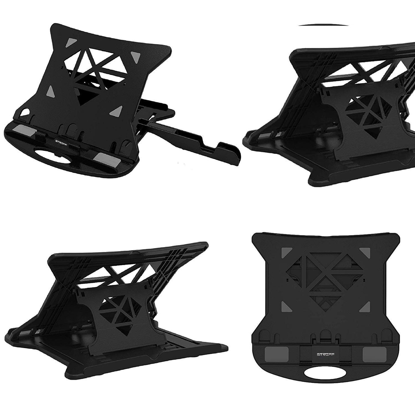 STRIFF Adjustable Laptop Tabletop Stand Patented Riser Ventilated Portable Foldable Compatible with MacBook Notebook Tablet Tray Desk Table Book with Free Phone Stand (Black) - Itsmygadgets