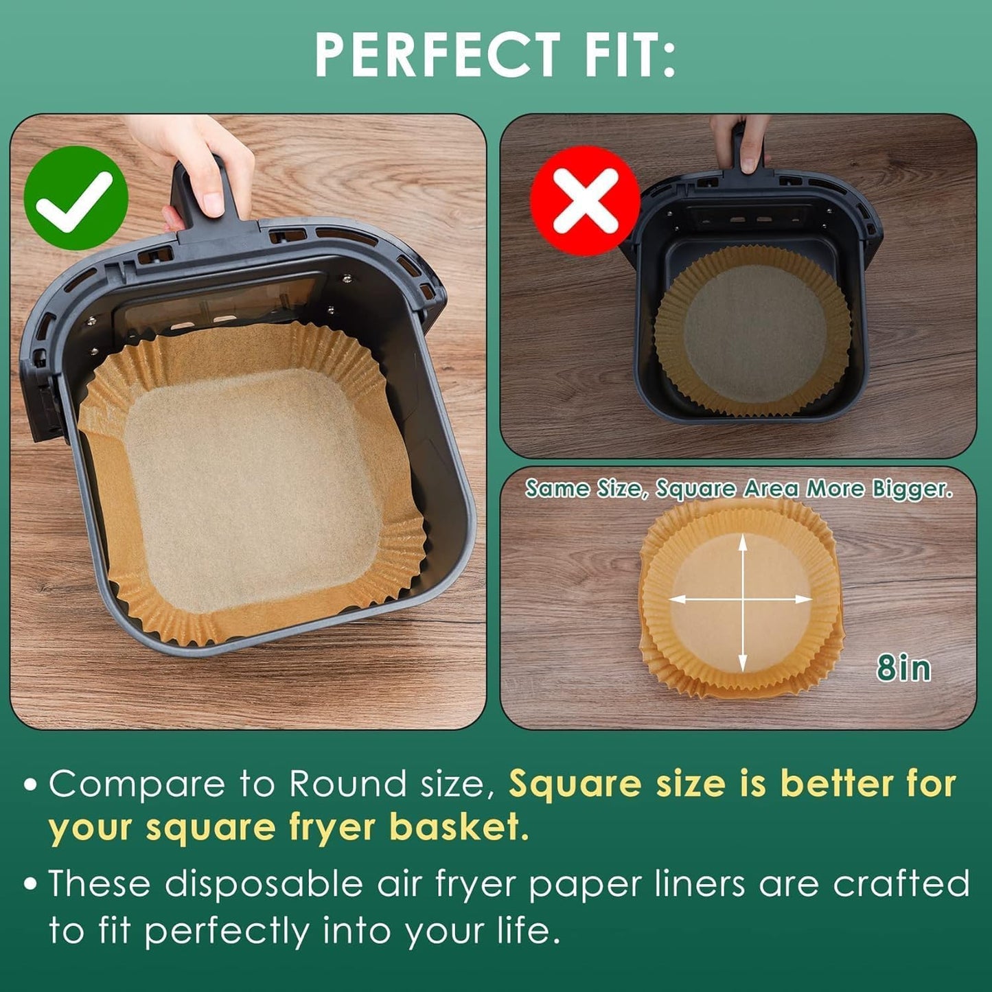 RUCON® Air Fryer Paper Sheets Disposable Liner for Microwave Oil-Proof Parchment for Frying Baking Cooking Roasting and Microwave (Square 8 Inch 100 PCS) - Itsmygadgets