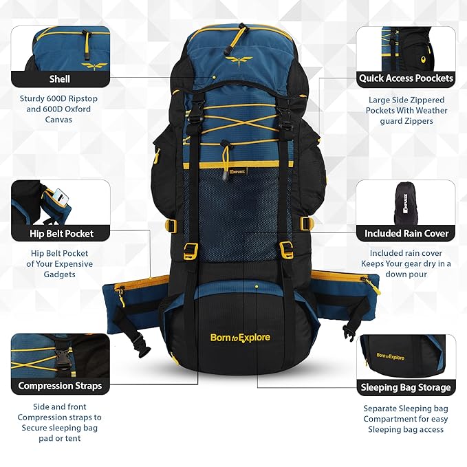 Impulse rucksack bags 75 litres travel bag for men tourist bag for travel backpack for hiking trekking Bag for men camping thames blue bag with 1 Year Warranty - Itsmygadgets