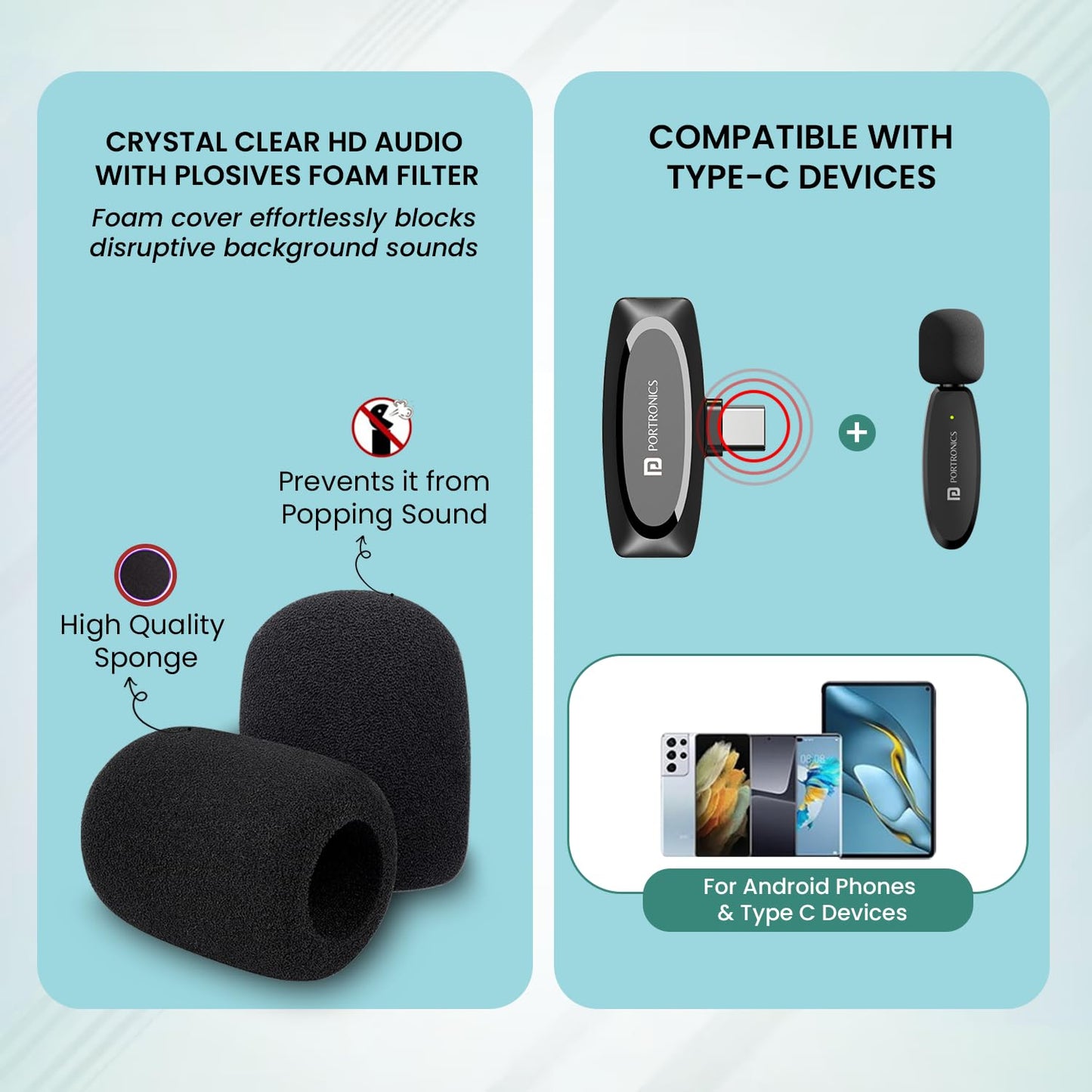 Product packaging with foam covers and Type-C device adapter on a light blue background
