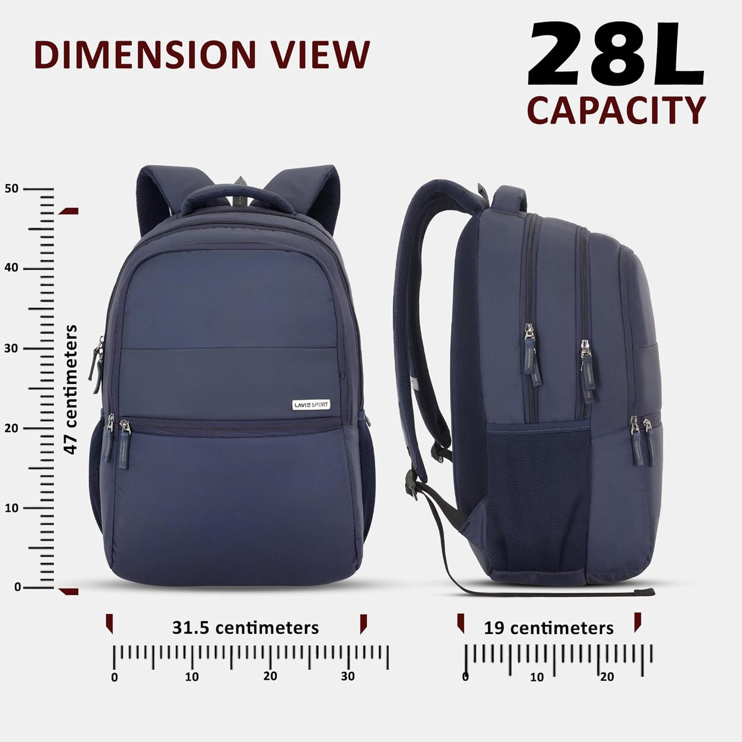 Lavie Sport 47cm Osprey 28 litres Laptop Backpack for Men & Women | Business Laptop Bag | Upto 15.6" Notebook/MacBook Compatible (Navy) - Itsmygadgets