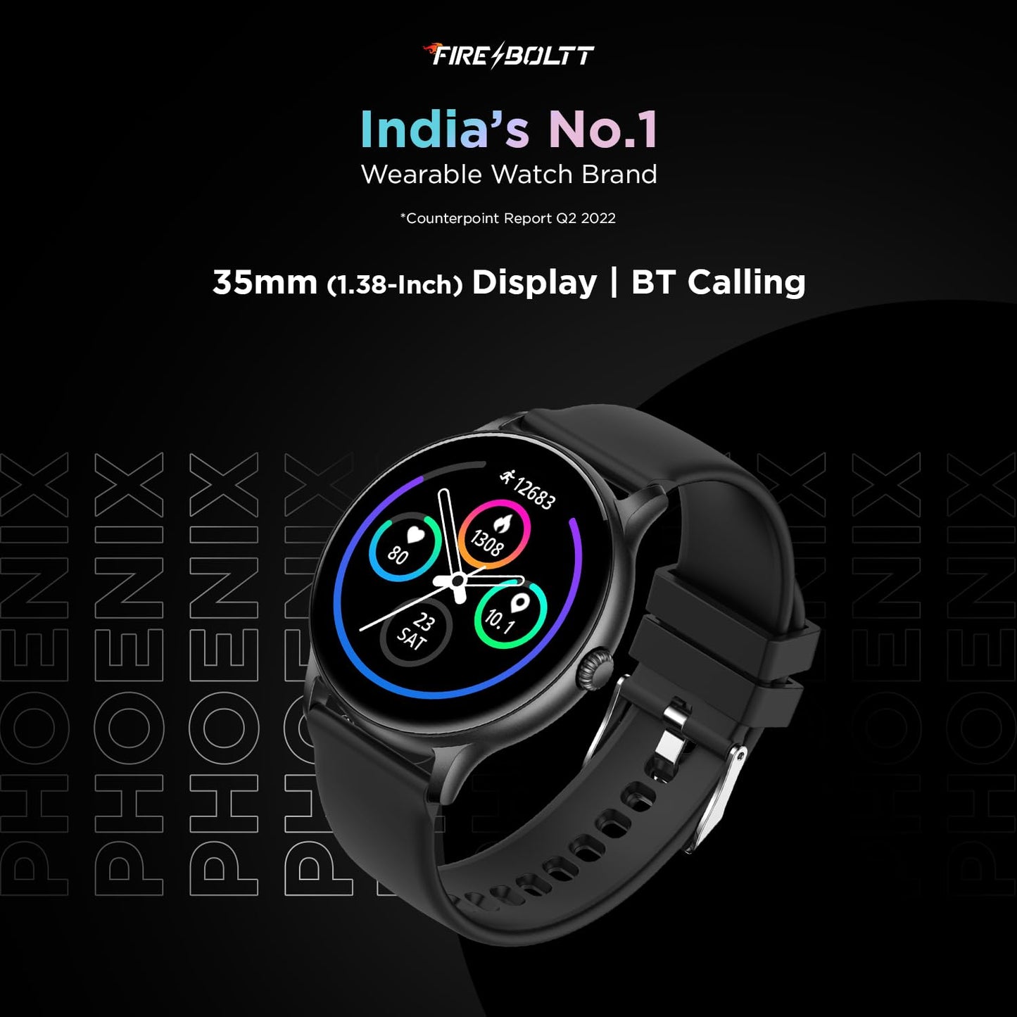 Fire-Boltt Phoenix Smart Watch with Bluetooth Calling 1.38,120+ Sports Modes, 240 * 240 PX High Res with SpO2, Heart Rate Monitoring & IP67 Rating (Black) - Itsmygadgets