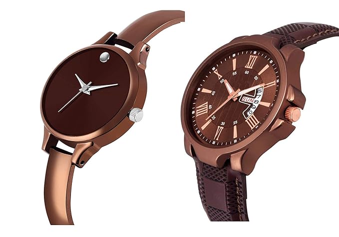 Two brown watches with different designs on a white background
