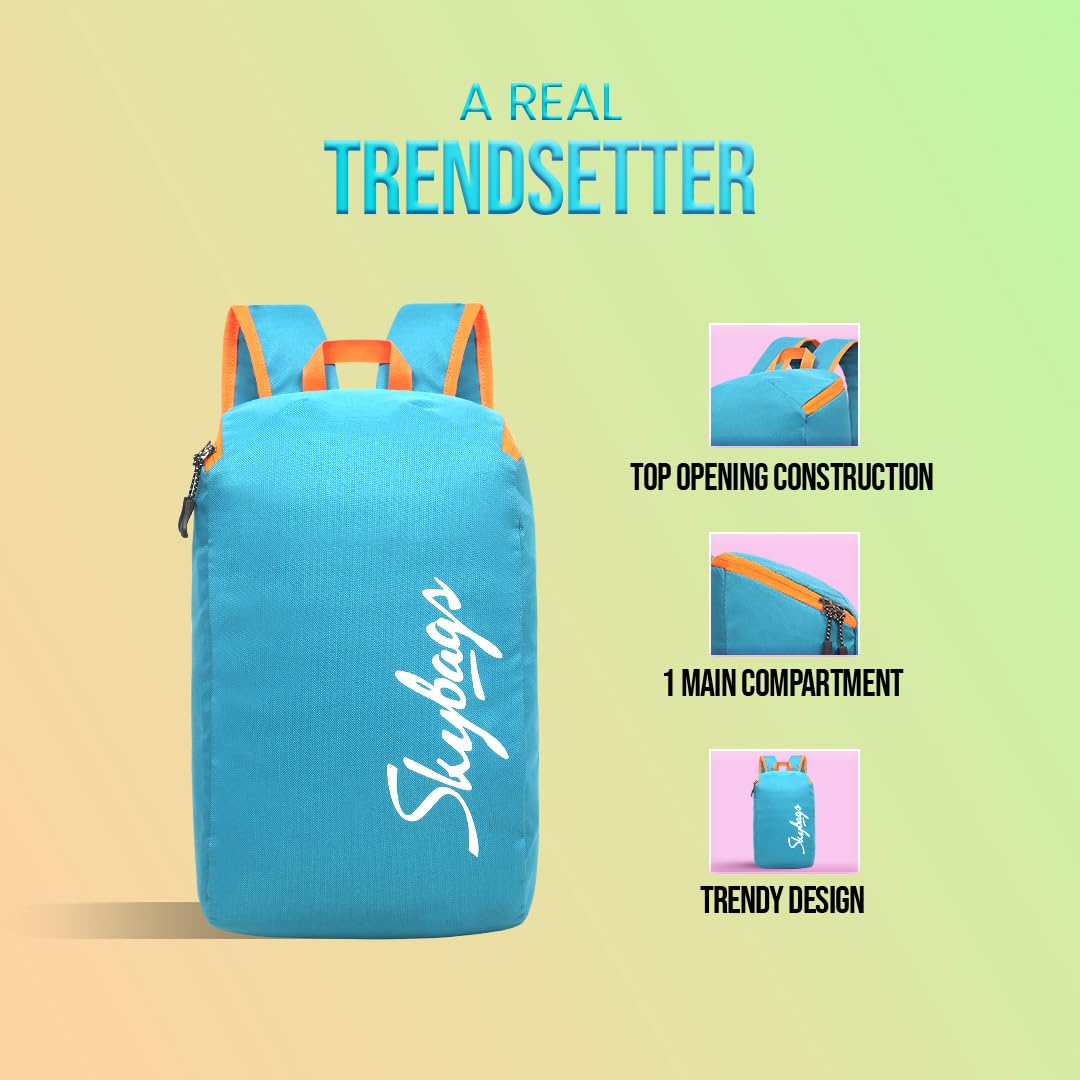 Skybags Casual Daypack 15L With Spacious Compartment, Webbing Grab Handle & Highlight Zippers Standard Backpack| Teal Blue | Klik - Itsmygadgets