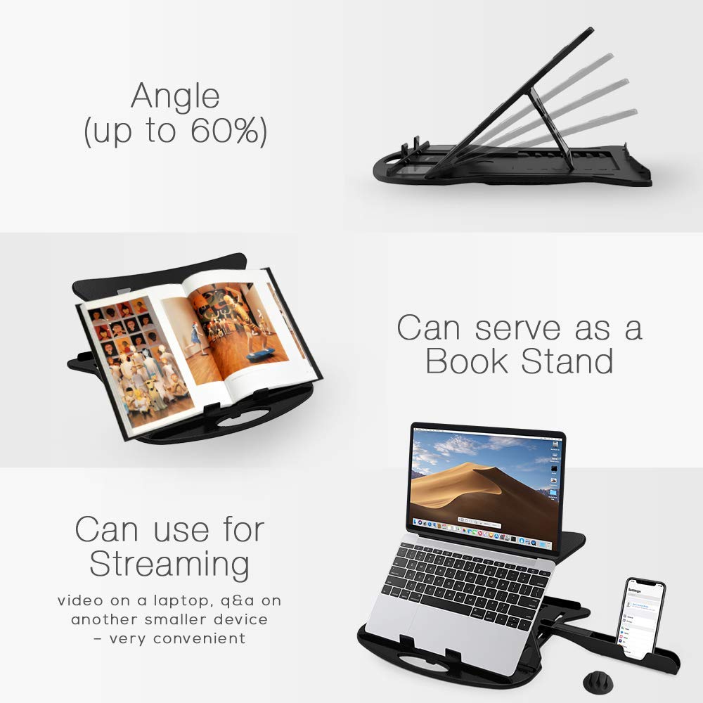 STRIFF Adjustable Laptop Tabletop Stand Patented Riser Ventilated Portable Foldable Compatible with MacBook Notebook Tablet Tray Desk Table Book with Free Phone Stand (Black) - Itsmygadgets