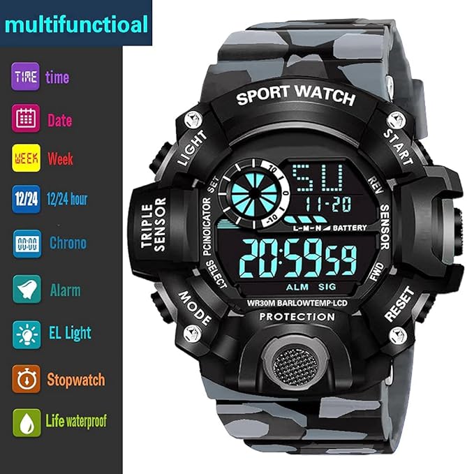 Acnos® Premium Brand - A Digital Watch Shockproof Multi-Functional Automatic 5 Color Army Strap Waterproof Digital Sports Watch for Men's Kids Watch for Boys Watch for Men Pack of 1 - Itsmygadgets
