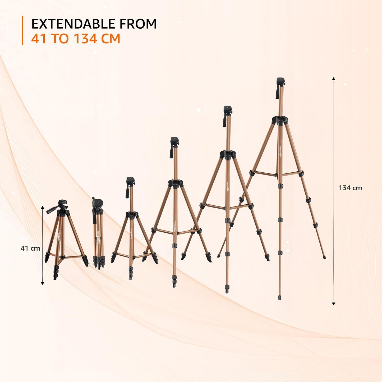 Set of extendable tripods with measurement indicators on a beige background