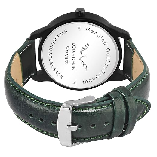 Green watch with silver buckle on a white background