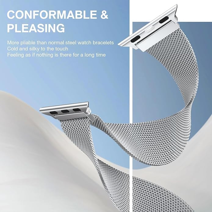 GETSABLE Stainless Steel Loop Magnetic Clasp band Compatible with iwatch bands ultra 49mm, iwatch band Series 10 46mm, 9/8/7 45mm, SE2/SE 6/5/4 44mm, 3/2/1 42mm - Silver - Itsmygadgets