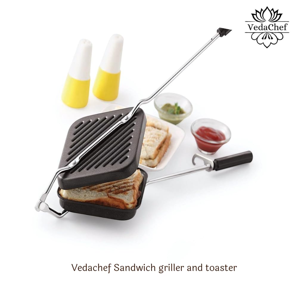 VedaChef Premium Non-Stick Grill Sandwich Toaster - Make Delicious Sandwiches in minutes | Long-lasting double-coating non-stick layer | sandwich griller and toaster | Easy-to-Use & Durable | Black - Itsmygadgets