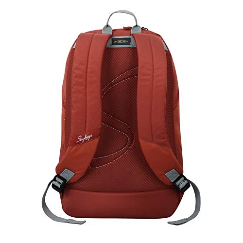 Red backpack with gray straps on a white background