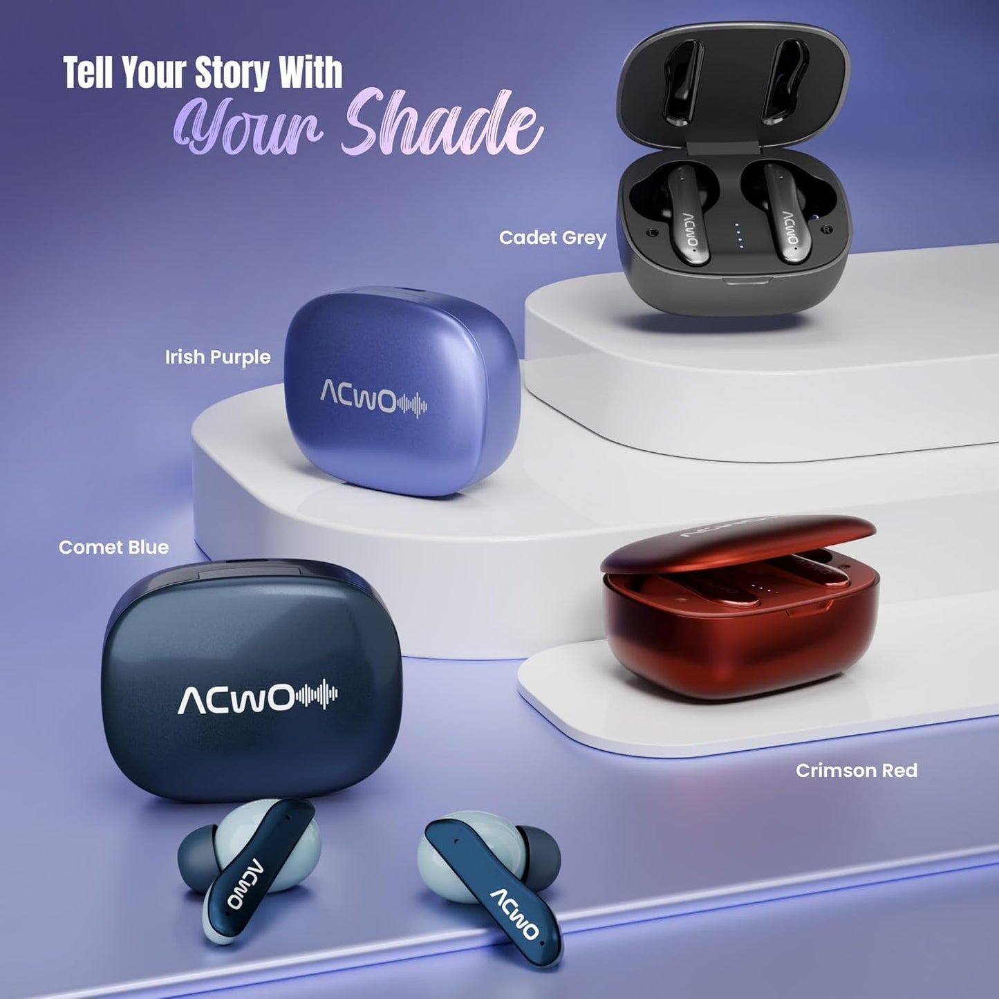 ACwO Dwots 111 Wireless in Ear Earbuds|Up to 75Hrs Battery Life|10Mm Spatial Drivers|Noise-Free Calls with 4 Noise Cancellation Mics|Bluetooth V5.4|Dedicated Cinematic & Bass Mode (Comet Blue) - Itsmygadgets