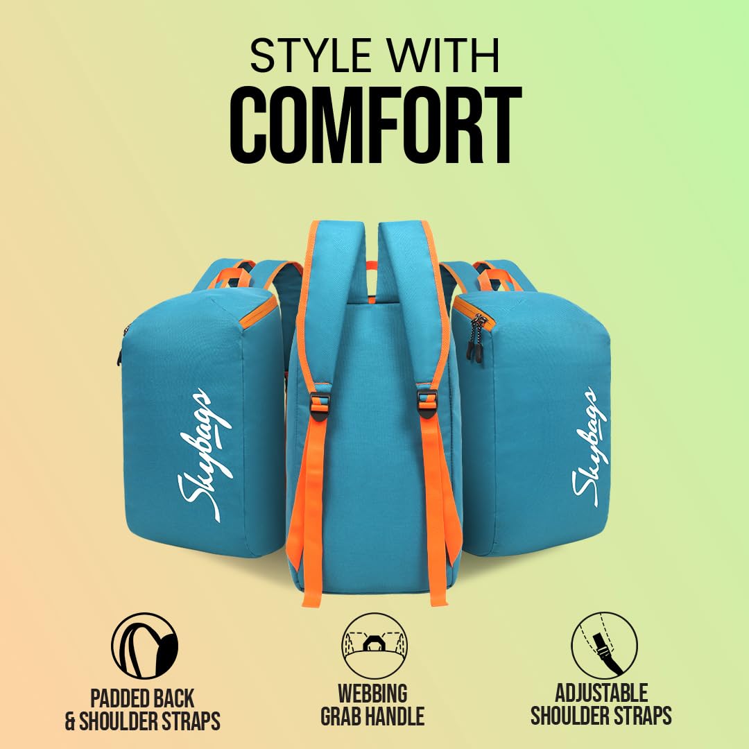 Skybags Casual Daypack 15L With Spacious Compartment, Webbing Grab Handle & Highlight Zippers Standard Backpack| Teal Blue | Klik - Itsmygadgets