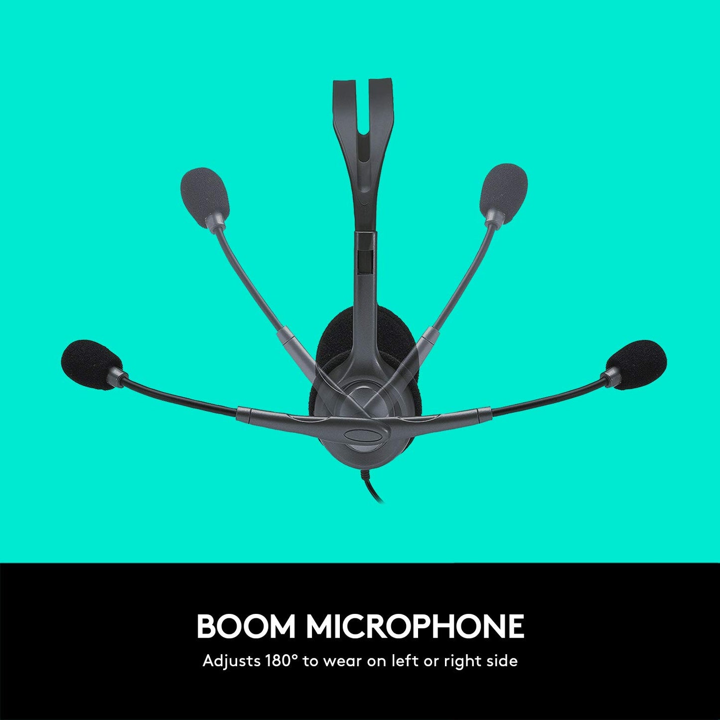 Headset with boom microphone on a teal background
