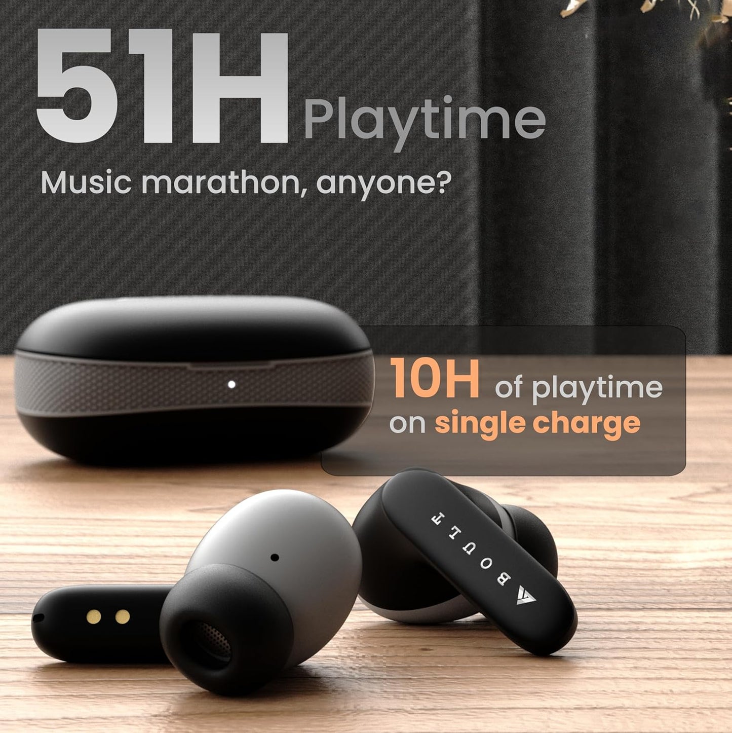 GOBOULT Z20 Truly Wireless Bluetooth Ear Buds with 51H Playtime, Zen™ Calling ENC Mic, Made in India, Low Latency Gaming, Touch Controls, Rich Bass Drivers, TWS Earbuds Bluetooth Wireless (Jet Black) - Itsmygadgets