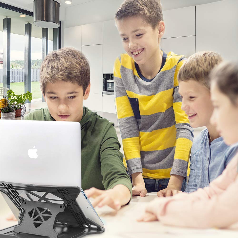 STRIFF Adjustable Laptop Tabletop Stand Patented Riser Ventilated Portable Foldable Compatible with MacBook Notebook Tablet Tray Desk Table Book with Free Phone Stand (Black) - Itsmygadgets