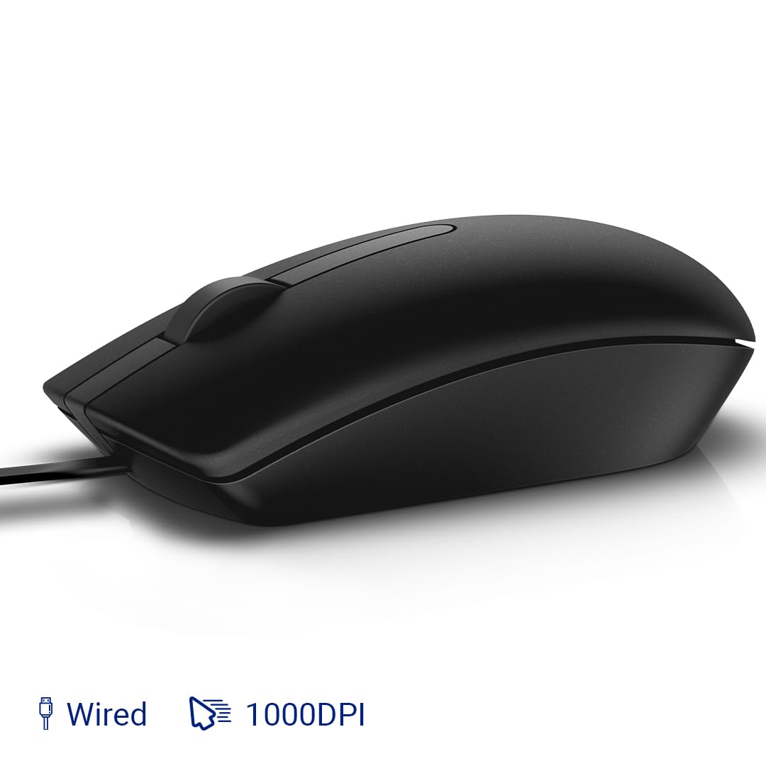 Dell MS116 Wired Optical Mouse - High Precision 1000DPI Sensor, USB Connectivity, Ergonomic Ambidextrous Design, Smooth Scrolling, Ideal for Office & Home Use - Black - Itsmygadgets