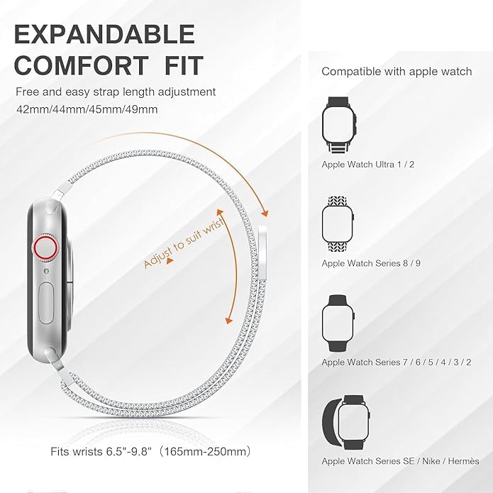 GETSABLE Stainless Steel Loop Magnetic Clasp band Compatible with iwatch bands ultra 49mm, iwatch band Series 10 46mm, 9/8/7 45mm, SE2/SE 6/5/4 44mm, 3/2/1 42mm - Silver - Itsmygadgets