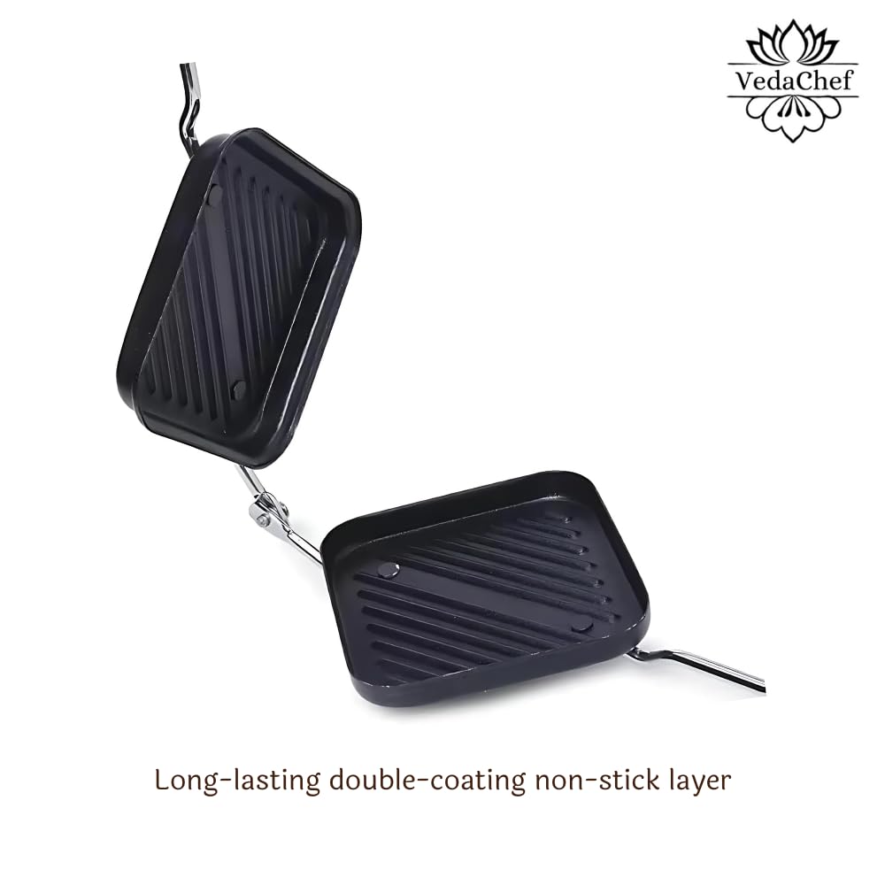 VedaChef Premium Non-Stick Grill Sandwich Toaster - Make Delicious Sandwiches in minutes | Long-lasting double-coating non-stick layer | sandwich griller and toaster | Easy-to-Use & Durable | Black - Itsmygadgets