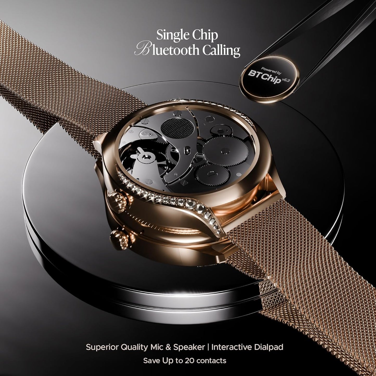 boAt Enigma Gem Women's Luxury Smart Watch w/ 1.19” (3.02cm) AMOLED Display, Emergency SOS Live Location Sharing, Watch Face Studio, QR Tray, BT Calling, 700+ Active Mode, HR & SpO2 (Rose Gold) - Itsmygadgets