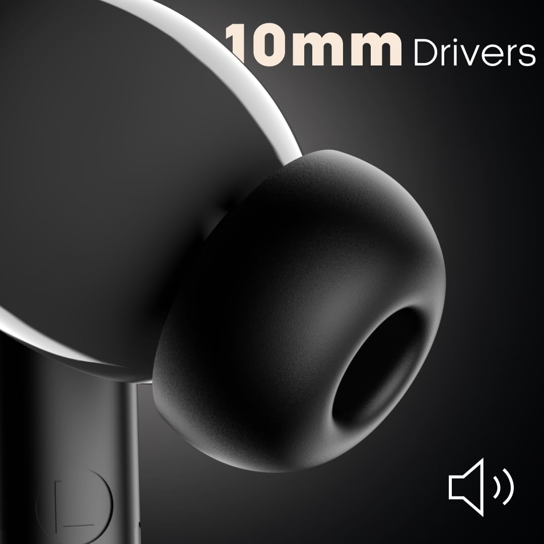 Leaf Buds X342 True Wireless in Ear Earbuds with Ai Sound App, 32H Playtime, Quad Mic with Enc, 50Ms Low Latency, Fast Charging (10Min=210Min), 10Mm Driver, Ipx5, Bluetooth V5.4 TWS (Carbon Black) - Itsmygadgets