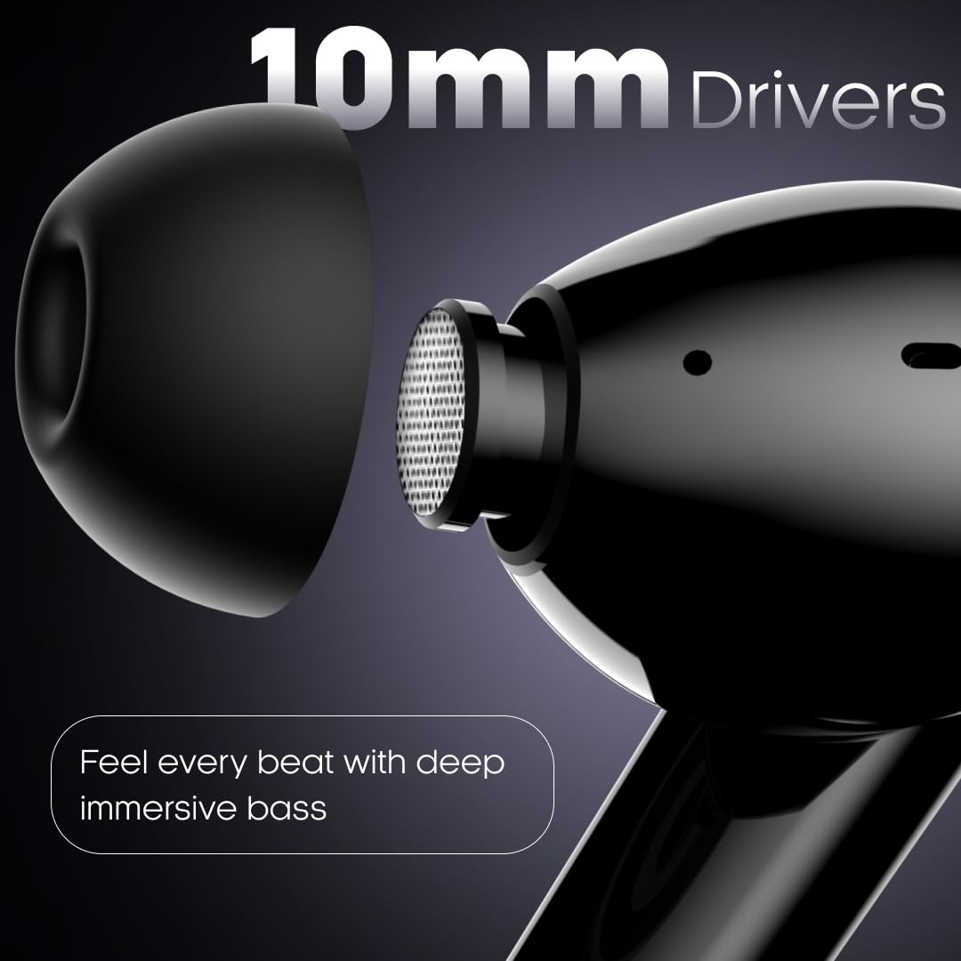 Leaf Buds X121 True Wireless Earbuds AI Sound App, 30H Playtime, Quad Mic with ENC, 50ms Low Latency, Fast Charging(10min=200min), 10mm Driver, IPX5, Bluetooth v5.4 TWS (Carbon Black) - Itsmygadgets