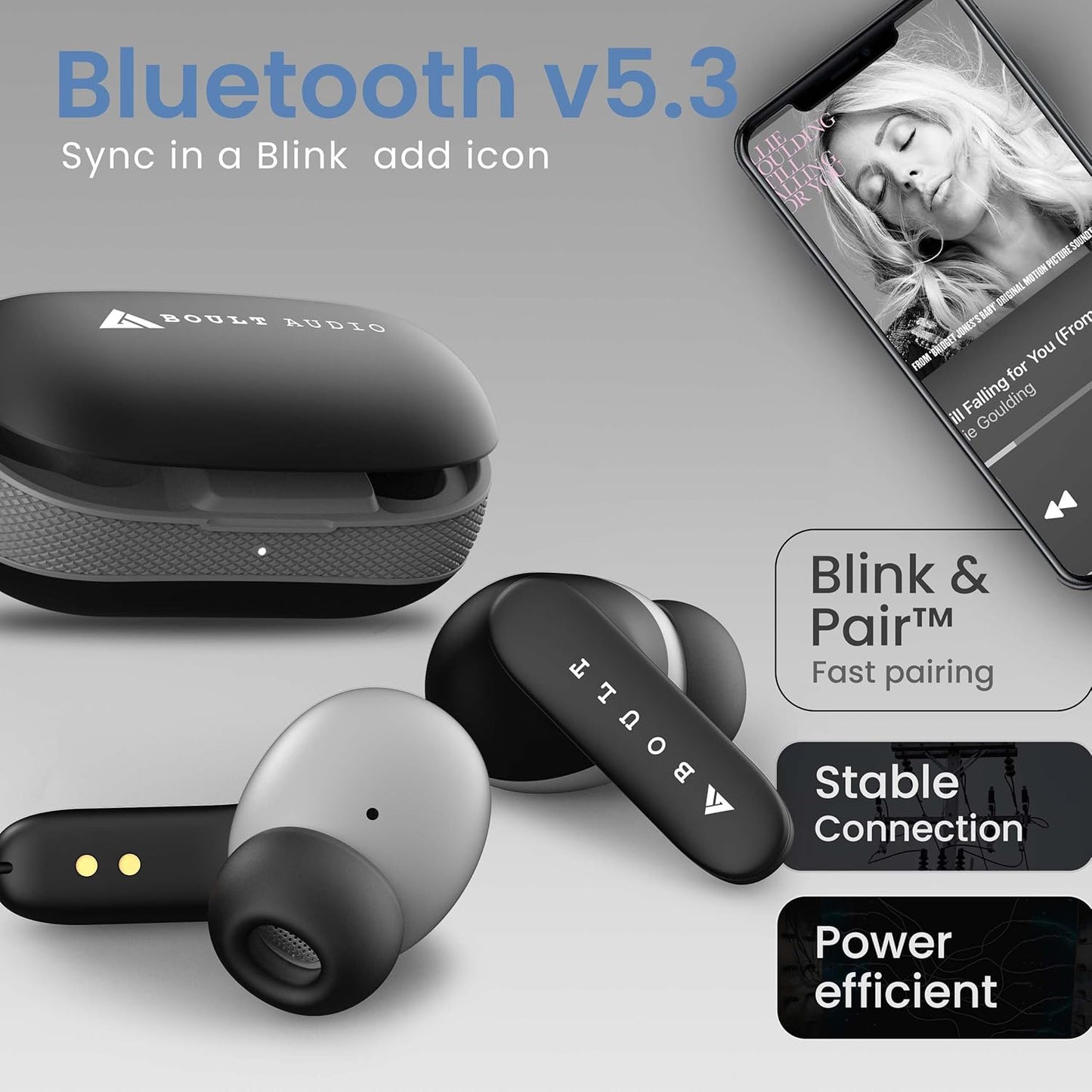 GOBOULT Z20 Truly Wireless Bluetooth Ear Buds with 51H Playtime, Zen™ Calling ENC Mic, Made in India, Low Latency Gaming, Touch Controls, Rich Bass Drivers, TWS Earbuds Bluetooth Wireless (Jet Black) - Itsmygadgets