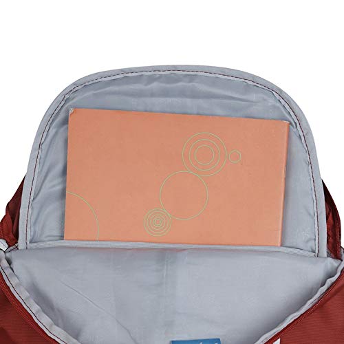 Open backpack with a notebook inside on a white background