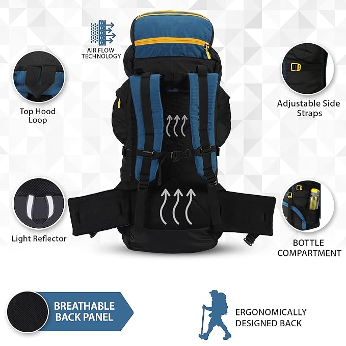 Impulse rucksack bags 75 litres travel bag for men tourist bag for travel backpack for hiking trekking Bag for men camping thames blue bag with 1 Year Warranty - Itsmygadgets