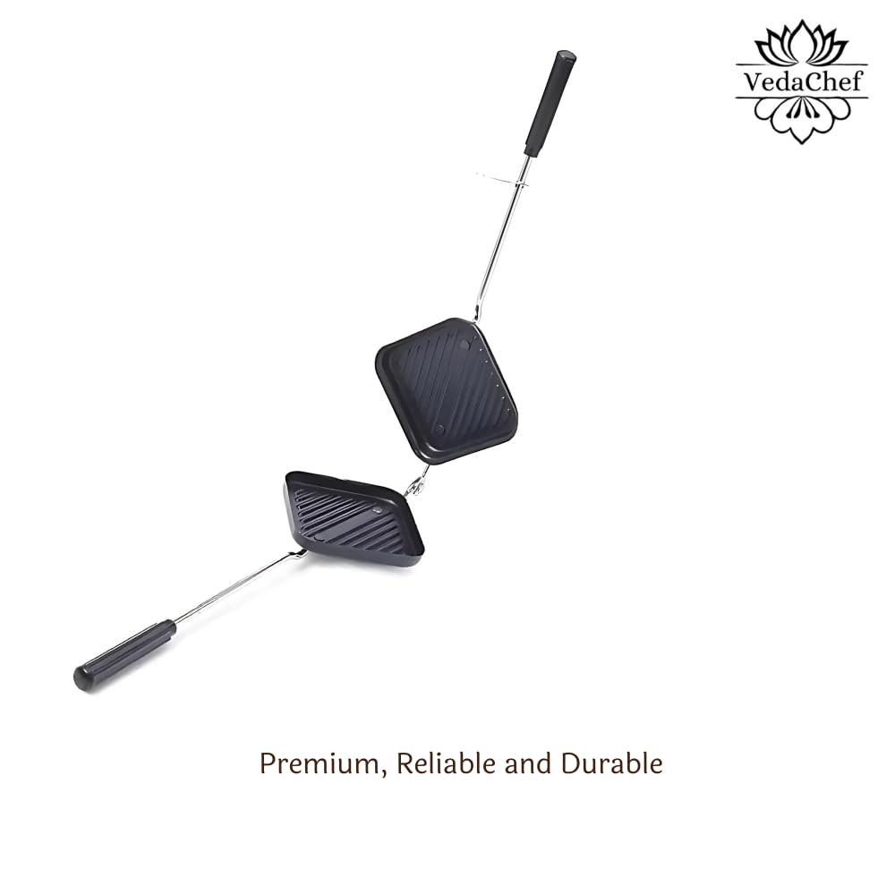 VedaChef Premium Non-Stick Grill Sandwich Toaster - Make Delicious Sandwiches in minutes | Long-lasting double-coating non-stick layer | sandwich griller and toaster | Easy-to-Use & Durable | Black - Itsmygadgets