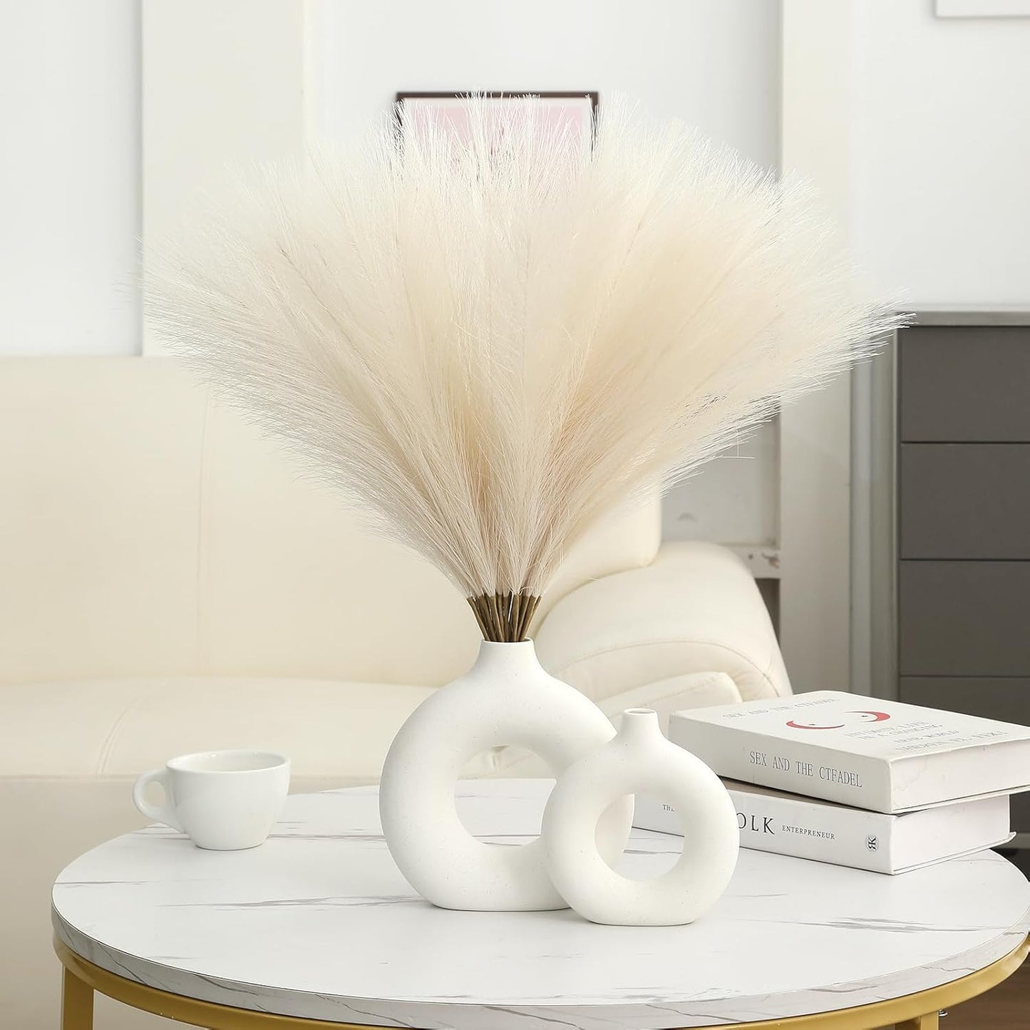 CURATED CART 2 Pcs Faux Pampas Grass - 24 inch Artificial Fluffy Flowers for Home Decor - Itsmygadgets