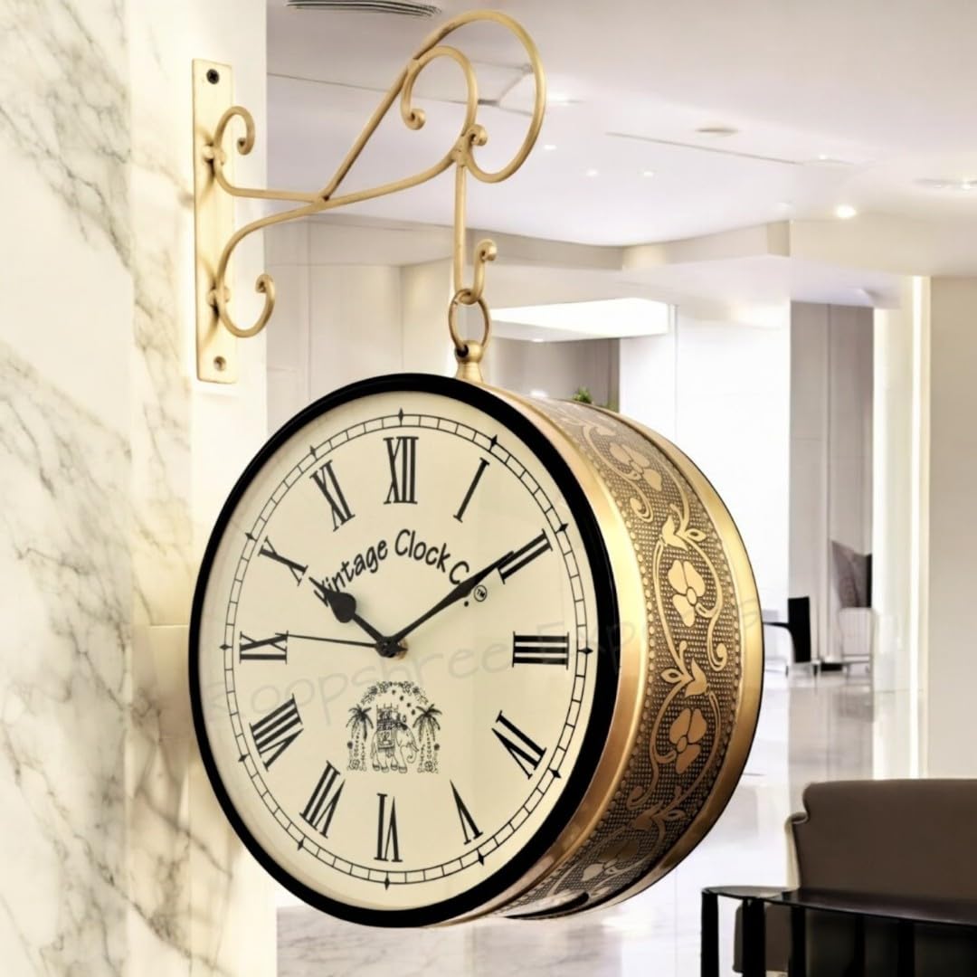 Vintage Clock Double Side (Railway Style)Analog Clock With Brass Finish & 1 Year Warranty - Itsmygadgets