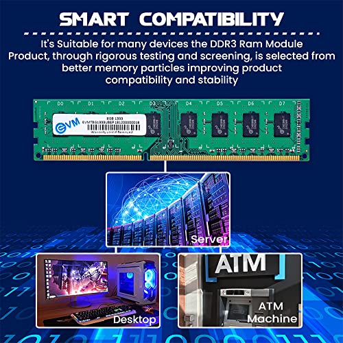 EVM 8GB DDR3 Desktop RAM 1333MHz Long-DIMM Memory - Boost Computer Speed and Performance with Low Latency and Durable Design - 10-Year Warranty (EVMT8G1333U86P) - Itsmygadgets