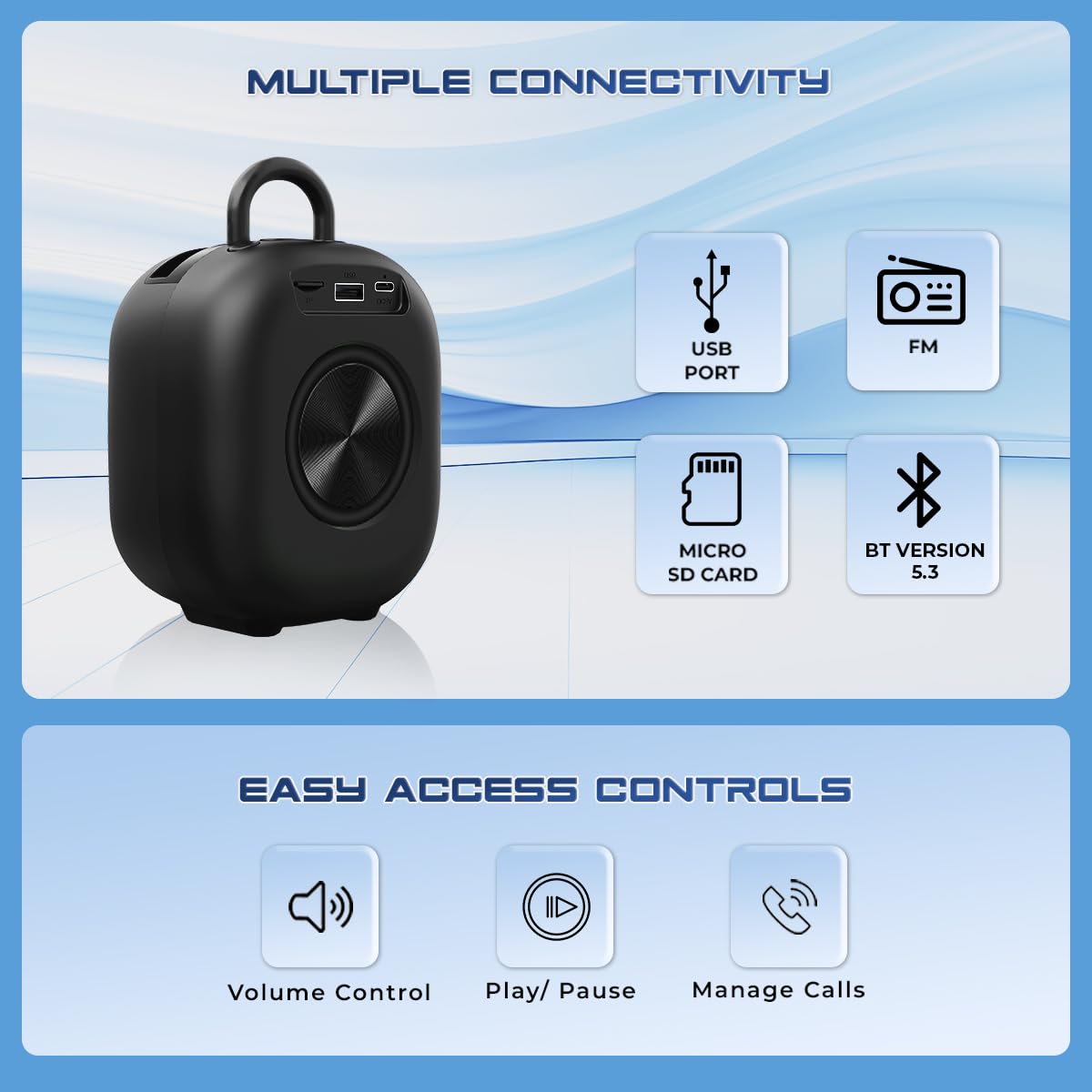iNFiRe Fusion 12W Bluetooth Speaker Wireless Upto 8 Hrs Playtime with TWS Function, BT connectivity,Type C Charging & Mobile Holder (Party Black) - Itsmygadgets