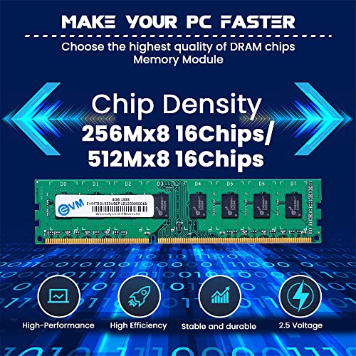 EVM 8GB DDR3 Desktop RAM 1333MHz Long-DIMM Memory - Boost Computer Speed and Performance with Low Latency and Durable Design - 10-Year Warranty (EVMT8G1333U86P) - Itsmygadgets