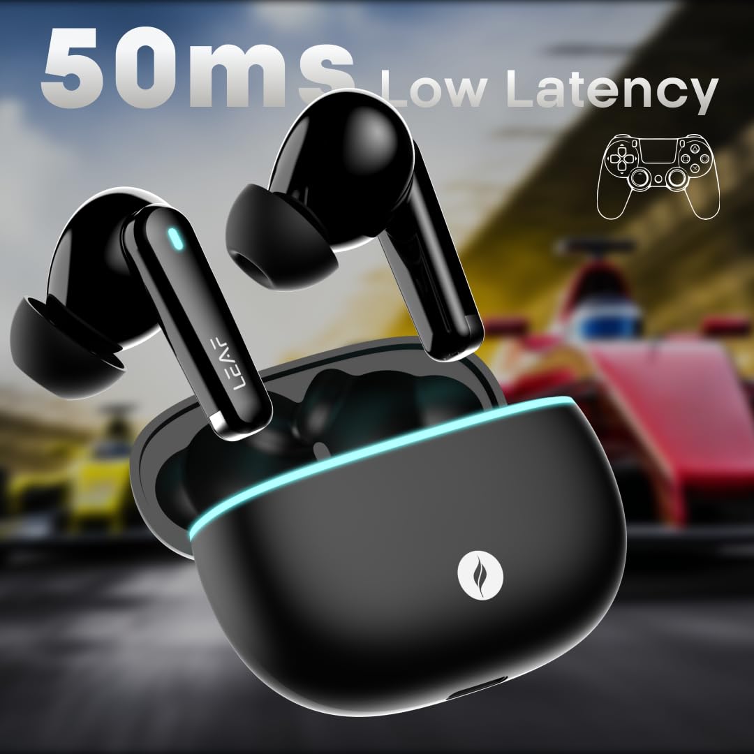 Leaf Buds X121 True Wireless Earbuds AI Sound App, 30H Playtime, Quad Mic with ENC, 50ms Low Latency, Fast Charging(10min=200min), 10mm Driver, IPX5, Bluetooth v5.4 TWS (Carbon Black) - Itsmygadgets