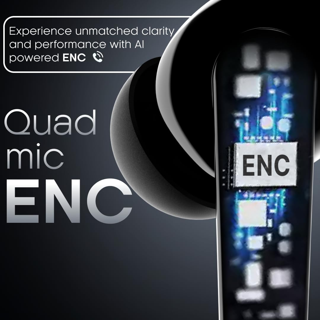 Leaf Buds X121 True Wireless Earbuds AI Sound App, 30H Playtime, Quad Mic with ENC, 50ms Low Latency, Fast Charging(10min=200min), 10mm Driver, IPX5, Bluetooth v5.4 TWS (Carbon Black) - Itsmygadgets