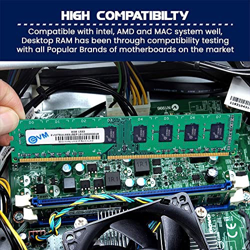 EVM 8GB DDR3 Desktop RAM 1333MHz Long-DIMM Memory - Boost Computer Speed and Performance with Low Latency and Durable Design - 10-Year Warranty (EVMT8G1333U86P) - Itsmygadgets