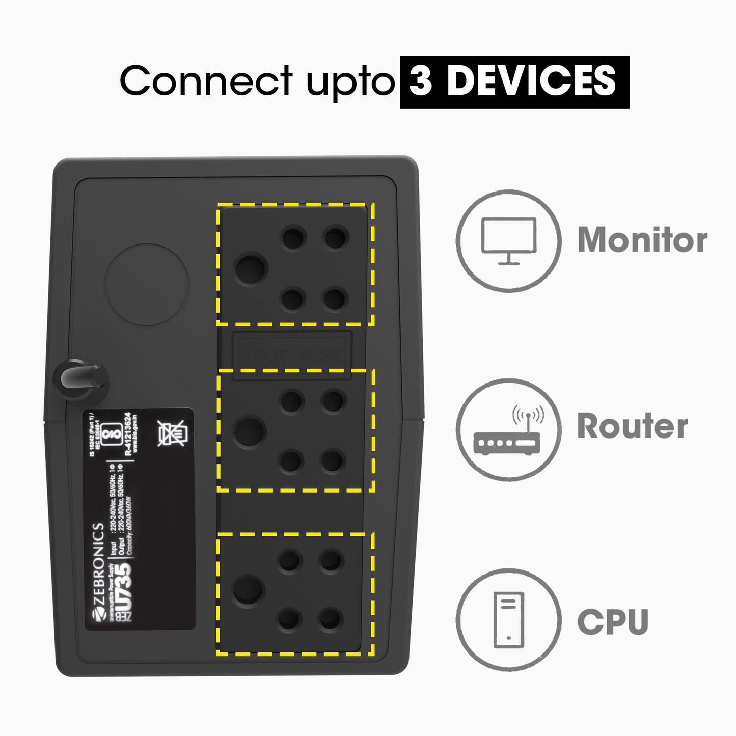 ZEBRONICS U735 600VA/360W Microcontroller Based UPS for Office Computers | Home PC with Auto Restart, Generator Compatible, Boost & Buck AVR, Built-in Protection, (Not for Routers) - Itsmygadgets