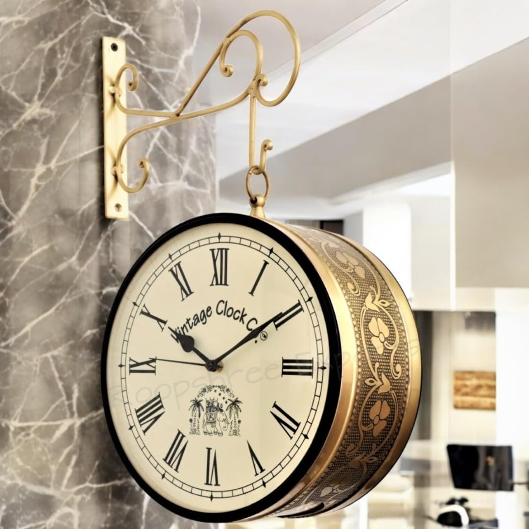 Vintage Clock Double Side (Railway Style)Analog Clock With Brass Finish & 1 Year Warranty - Itsmygadgets
