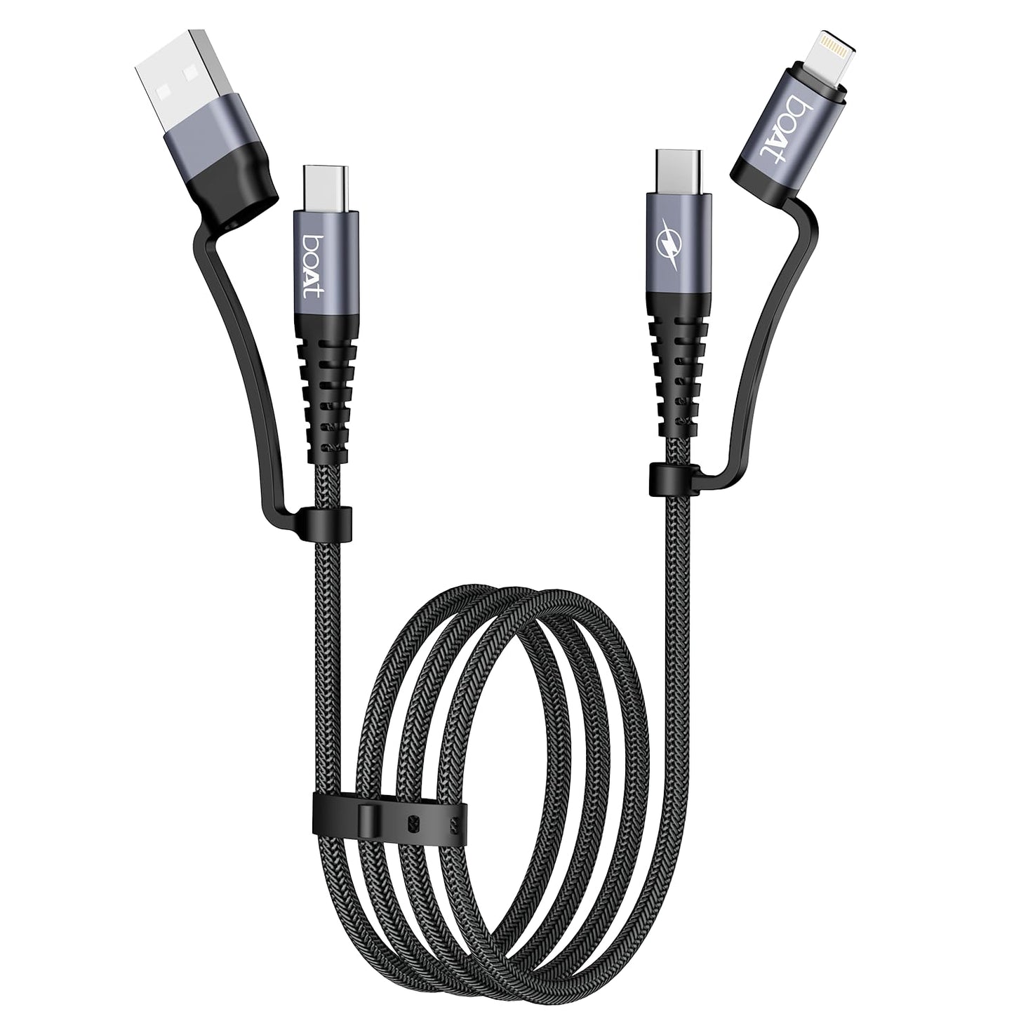 boAt FlexiCharge 400 Charging Cable w/ 4-in-1 Connectivity- USB-A, Type-C, & Lightning Ports - Itsmygadgets