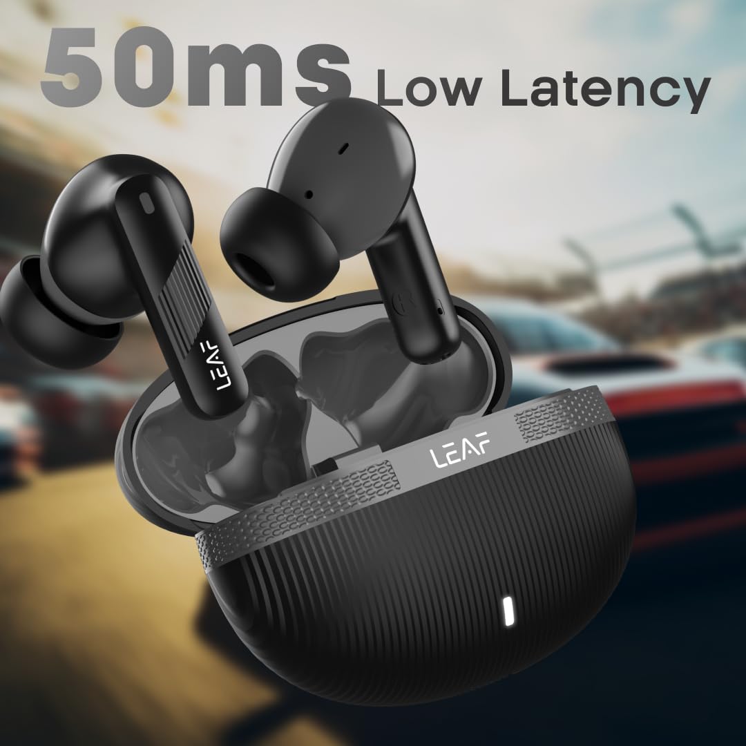 Leaf Buds X342 True Wireless in Ear Earbuds with Ai Sound App, 32H Playtime, Quad Mic with Enc, 50Ms Low Latency, Fast Charging (10Min=210Min), 10Mm Driver, Ipx5, Bluetooth V5.4 TWS (Carbon Black) - Itsmygadgets