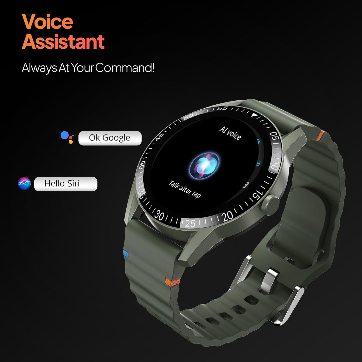 Fire-Boltt Talk Bluetooth Calling Smartwatch, 1.39" TFT Display with Dual Button, Hands On Voice Assistance, 120 Sports Modes, in Built Mic & Speaker (Talk, Green Wave) - Itsmygadgets