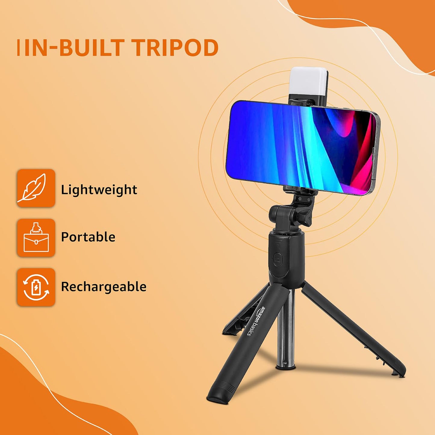 Amazon Basics Bluetooth Extendable Selfie Sticks with Wireless Remote, Light & Tripod Stand - Itsmygadgets