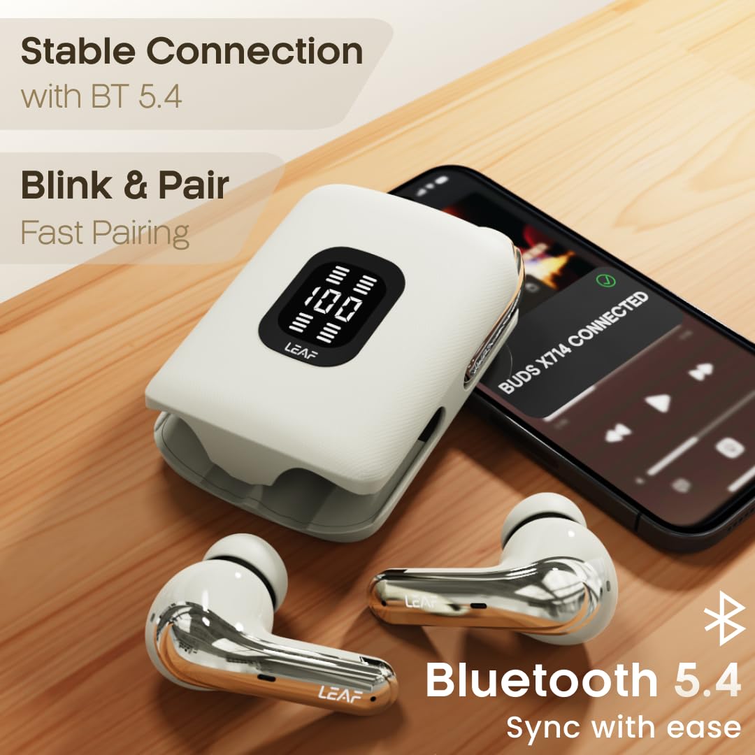 Leaf Buds X714 True Wireless 4 in 1 Earbuds with ANC, AI Sound App, 70H Playtime, Active Noise Cancellation (30dB), Fast Charge(10min=5Hr), Quad Mic ENC, 13m Driver, Bluetooth v5.4 TWS (Ivory) - Itsmygadgets