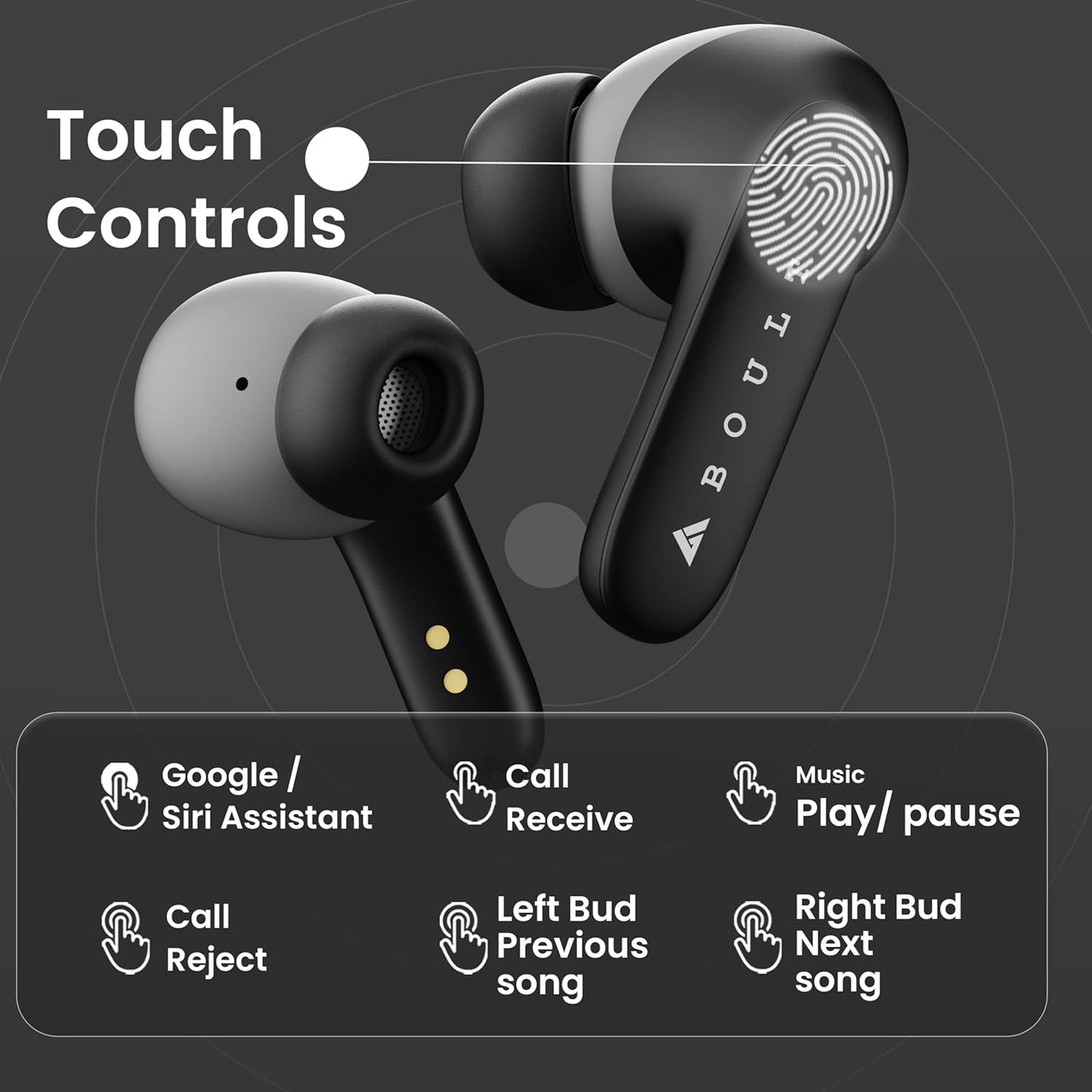GOBOULT Z20 Truly Wireless Bluetooth Ear Buds with 51H Playtime, Zen™ Calling ENC Mic, Made in India, Low Latency Gaming, Touch Controls, Rich Bass Drivers, TWS Earbuds Bluetooth Wireless (Jet Black) - Itsmygadgets