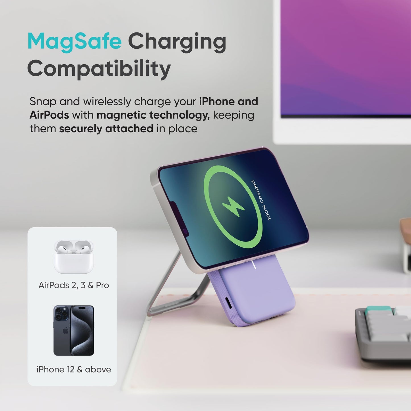 Ambrane 10000mAh MagSafe Powerbank with Stand 22.5W Wired & 15W Wireless Fast Charging - Itsmygadgets