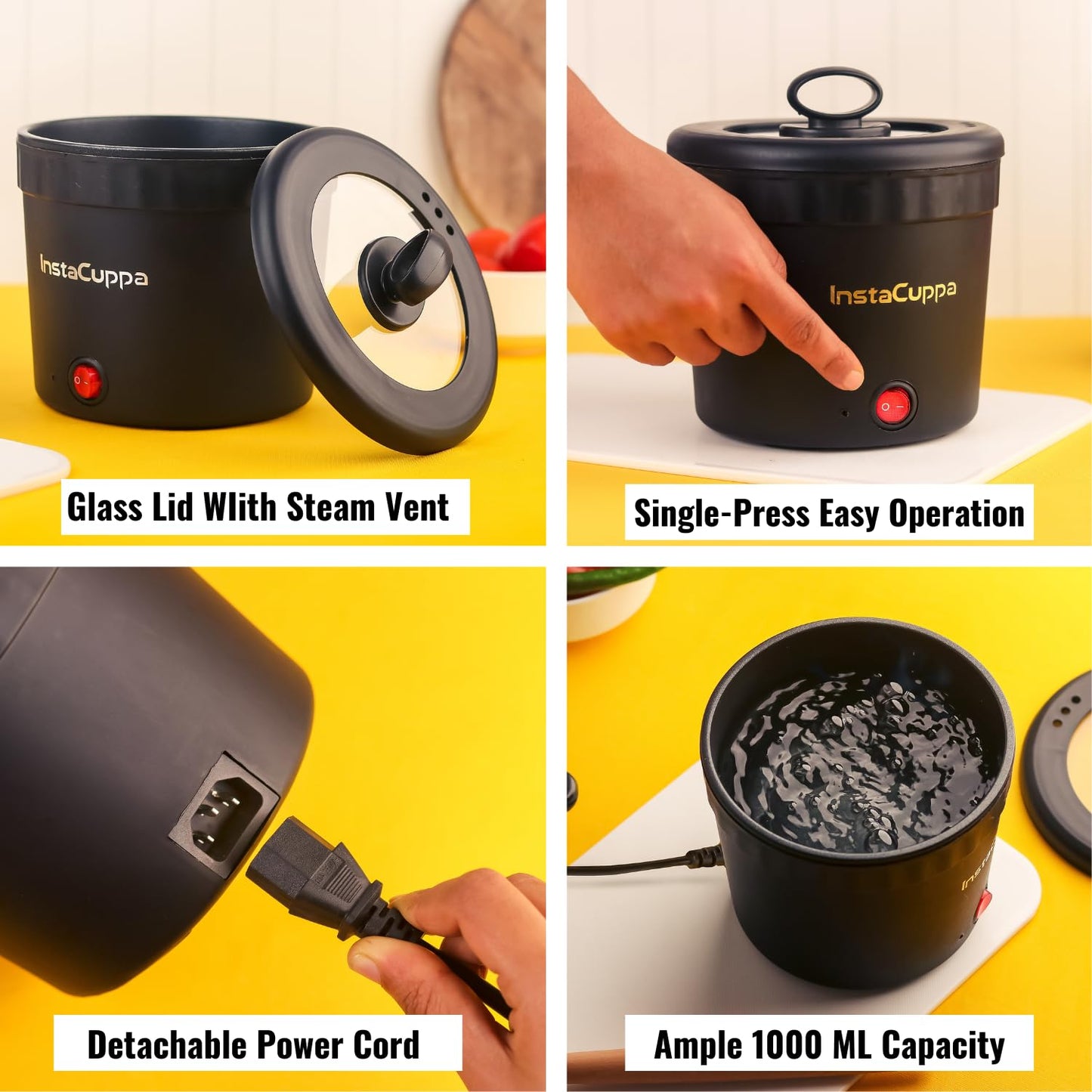 InstaCuppa Portable Multi Cook Electric Kettle with Non-Stick Inner Pot, Dry Boil Protection for Safety - Itsmygadgets
